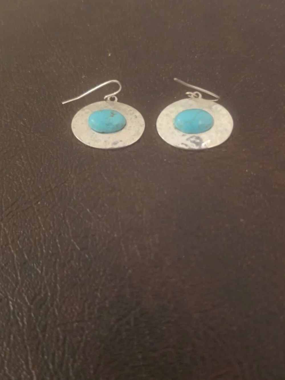 Artisan sterling silver turquoise circle dangle earrings